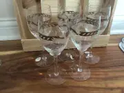 5 Vtg Czech Hand Cut Crystal Glass Sticker GOLD BAND D.S.I. WINE 7.25''X2.2
