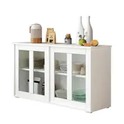 Sideboard Buffet Table Console Hallway Kitchen Pantry Storage Cabinet Cupboard Wine Organiser Stackable White Glass Doors