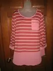 Ashley Blue Mauve & White Stripe Scoop Neck Top - Size 2XL