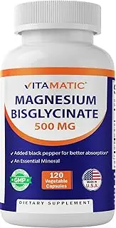 Vitamatic Magnesium Bisglycinate 500mg - 120 Vegetarian Capsules - Added Zinc, Vitamin D3 & Black Pepper - Supports Muscle, Joint, and Heart Health