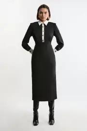 Techno Cotton Woven Maxi Shirt Dress With Gold Clasps
