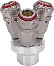 3 Way Connector Chrome Plated Carbon Steel G1/4in Thread Quick Coupler for Pneumatic Tools