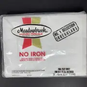 Meadowbrook Full Flat Sheet White Luxury Percale Irregular Made in USA Vintage