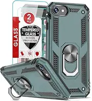 LeYi for iPhone Case SE 2022, iPhone SE Case 2020 with [2Pack] Tempered Glass Screen Protectorfor Men Boys, [Military-Grade] Protective Case with Ring Kickstand for iPhone SE 2022/2020, Green