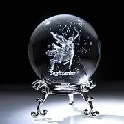 HDCRYSTALGIFTS 3D Laser Constellation Crytsal Ball Crystal Paperweight Full Sphere Glass Fengshui with Sliver-Plated Flowering Stand(Sagittarius)