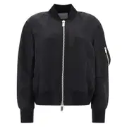 [Sacai] Sacai Baseball-collar Zip-up Bomber Jacket I NUMERIC BLACK
