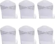 6 PCS Stretch Chair Sashes Party Decoration Satin Chair Sashes, Satin Tie Soft Chair Sash Ribbon for Wedding Party Hotel Event Decoration (Silver)