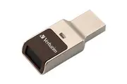 Verbatim Fingerprint Secure 64 GB USB 3.0 Type A Flash Drive - Silver - 256-bit AES - 80 MB/s Read Speed - 70 MB/s Write Speed
