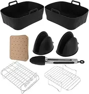 [MAGICLULU] Air Fryer Silicone Liners Set 8pcs Reusable Baking Trays Liner Rack Non-stick for Air Fryer Universal Compatibility