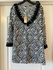 NEW Mud Pie Black & White Ladies Swim Cover/Blouse-size Large
