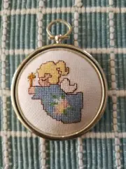 Completed Hand Made Counted Cross Stitch Angel Ornament 2.5"