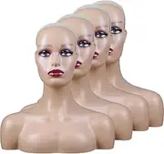 KimRuima Professional Mannequin Head with Shoulders Wig Head Wig Stand for Wigs Hats Scarves Pendants Sunglasses Earrings,JRM00201 (Wheat with Red Lip, 4PCS)