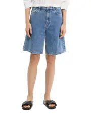 Theory High Waisted Relaxed Long Shorts in Cotton-Blend