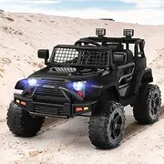 ALFORDSON 12V Kids Ride On Car Dual Motors, SUV Design, 3-Speed Options, Remote Control, LED Lights, Music Player, Safe & Comfortable Ride, EN71 Certified, SAA Approved Charger, Black