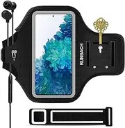 Runbach Water Resistant Running Armband for Samsung Galaxy S23+/S22+/S20 FE/S20+/S10+/S10 Lite/S9+/S8+,Galaxy A60/A51/A50/A32/A30/A20/A11/A10/A8S,with Adjustable Strap and Card Slot (Black)