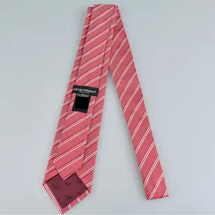EMPORIO ARMANI標籤LOGO斜條紋設計搭配老鷹緹花內裡真絲領帶(寬版/粉紅)