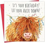 Twizler Funny Birthday Card Scottish Highland Cow - Funny Card for Men or Women - Happy Birthday for Him or Her - Animal Humour - Blank Inside
