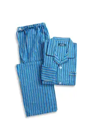Mens Lynx Size S-7XL Classic Blue Stripe Flannelette PJS Pyjamas Long Set CBS