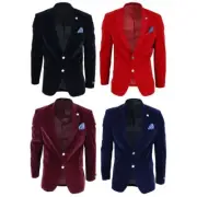 Mens Velvet Blazer Suit Jacket 2 Button Dinner Smart Casual Formal Tailored Fit