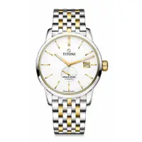 在飛比找PChome24h購物優惠-【TITONI瑞士梅花錶】 天星系列 白色錶盤/間金不鏽鋼鍊