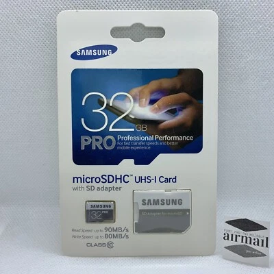 NEW Samsung 32GB PRO Micro SDHC w/ Adapter Up to 90MB/s Class 10 Memory Card USA