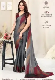 MIRCHI FASHION Women's Stylish Chiffon Colorblocked Strips Printed Saree blouse