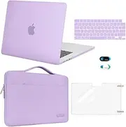 MOSISO Compatible with MacBook Air 15 inch Case 2024 2023 Release A2941 with M2 Chip Touch ID, Plastic Hard Shell Case&Carrying Sleeve Bag&Keyboard Cover&Webcam Cover&Screen Protector, Purple