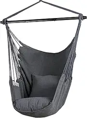 SUNCREAT Hammock Chair Swing with Steel Support Bar, Side Pocket, Large Hanging Chair Outdoor, Max 450lbs Capacity, Dark Gray