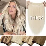 Blonde/White Real Remy Human Hair Wire/Line In Headband Weft Extensions THICK AU