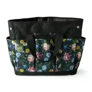 SEED & SPROUT Gardening Tote Bag with 8 Pockets Black Moonlight Rose Design