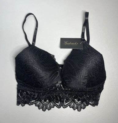 Fredericks of Hollywood Bra Womens Large Black Lace Finley Bralette Pullover