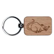 Evil Scheming Rat Rodent Engraved Wood Rectangle Keychain Tag Charm