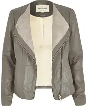 River Island Gray Leather Collarless Biker Jacket NWT Size: US 10, UK 14