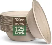 350 g Paper Bowls, 125 Pack Disposable Bowl, 100% Compostable Lunch or Dinner Size Biodegradable Bowl