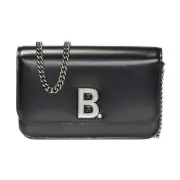 Balenciaga Black Calfskin Leather Silver Logo Chain Wallet Bag 593615