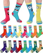 [Croloose] 8 Pairs Funny Emotion Crew Socks for Men Mismatch Crew Dress Socks Novelty Different Fun Designs Colors Socks Holidays Gifts for Men Dad Grandpa, Vibrant Colors