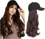 wigs for women Baseball Cap with Hair extensions Hat Wigs Long Wavy Synthetic Wig wig with bangs(411-dark brown)