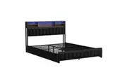 Oikiture Bed Frame Queen Size with LED Storage Bedhead 4 Drawers USB Charge