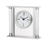 Bulova Table Clock Solid Metal Case Mirrored Polished Silver/Clear Octagon Posts