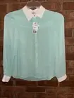 NWT Forever 21 Chiffon Blouse Turquoise Mint Blue Long Sleeve Button Front Small