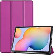 [SATURCASE] Case for Samsung Galaxy Tab S6 Lite 10.4 2020 2022 2024, PU Leather Flip Foldable Folio Stand Protective Tablet Cover with Auto Sleep/Wake Function (Purple)