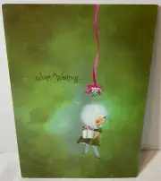 VTG Sunshine Christmas Card UNUSED Pretty Girl with White Hair Under Mistletoe