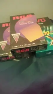 Set of 2 RCA T-120 blank VHS tapes plus 1 JVC 130 minutes SX VHS tape