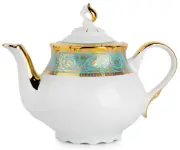 1.2-qt Czech Porcelain Tea Pot Gold Turquoise Teapot European Fine China Teapot