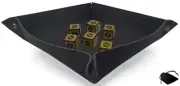 (6) 16mm Numbers 1-6 Design Black Yellow Dice w/Pouch + Rolling Tray Felt Mat