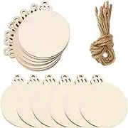 Vaveren 50Pcs Christmas Wooden Round Bauble Pendants Unfinished Ornaments Arts Crafts Wood Chips DIY Hanging for Wedding Party Christmas Decoration