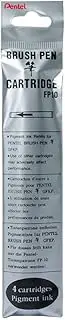 Pentel Pocket Brush Ink Cartridge Refills Black Ink, Pack of 4 Ink Refills (FP10-A)