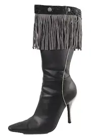 Western Women Winter Boot Toppers Gray Fabric Cover Long Fringe Knee High Flower