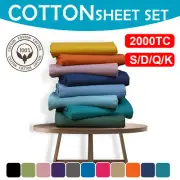 2000TC Egyptian Cotton Bed Flat Fitted Sheet Set Single/Double/Queen/King Size