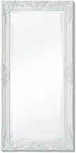 Elegant Baroque Style Wall Mirror, 100x50 cm, Decorative White Wooden Frame, Antique Look, Bevelled Edge, Classic Design with Four Mounting Hooks
